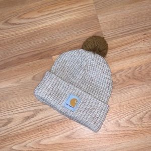 CARHARTT WOMEN'S BEIGE WAFFLE KNIT POM-POM BEANIE